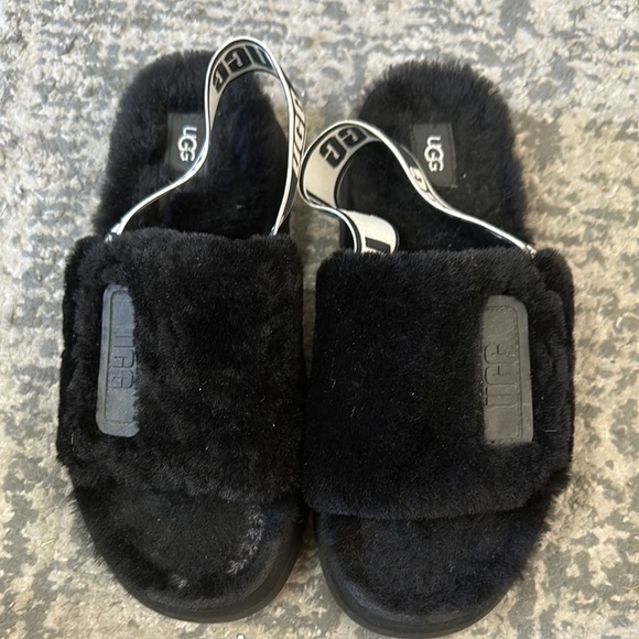 UGG Black fluff ya slippers - Picture 1 of 3